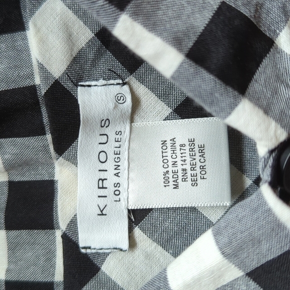 Kirious Los Angeles Gingham Button Down Cropped Boxy Top Black White Small - Picture 6 of 8